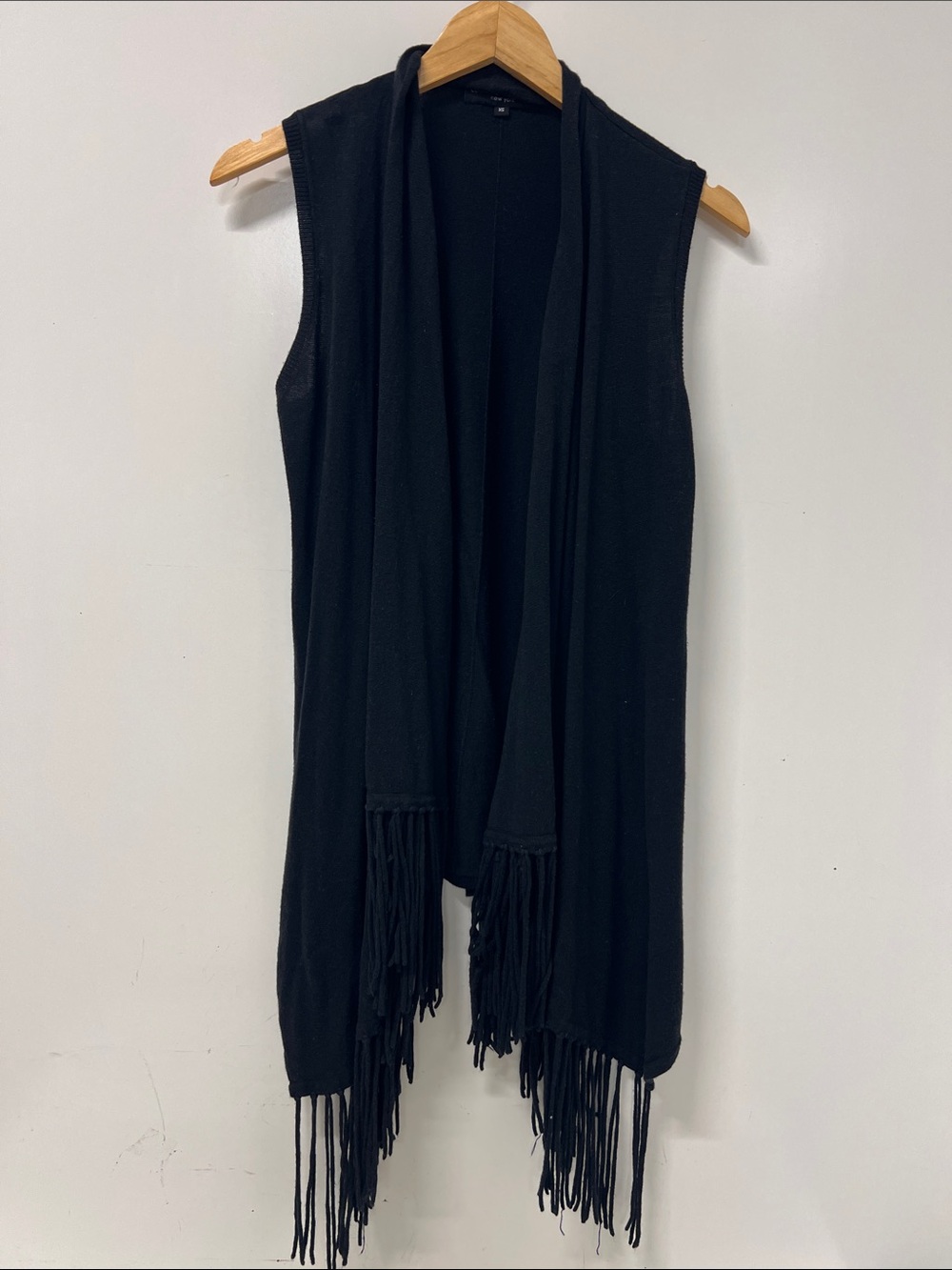 Central Park West New York, Sleeveless Cardigan, Black, Fringe, XS